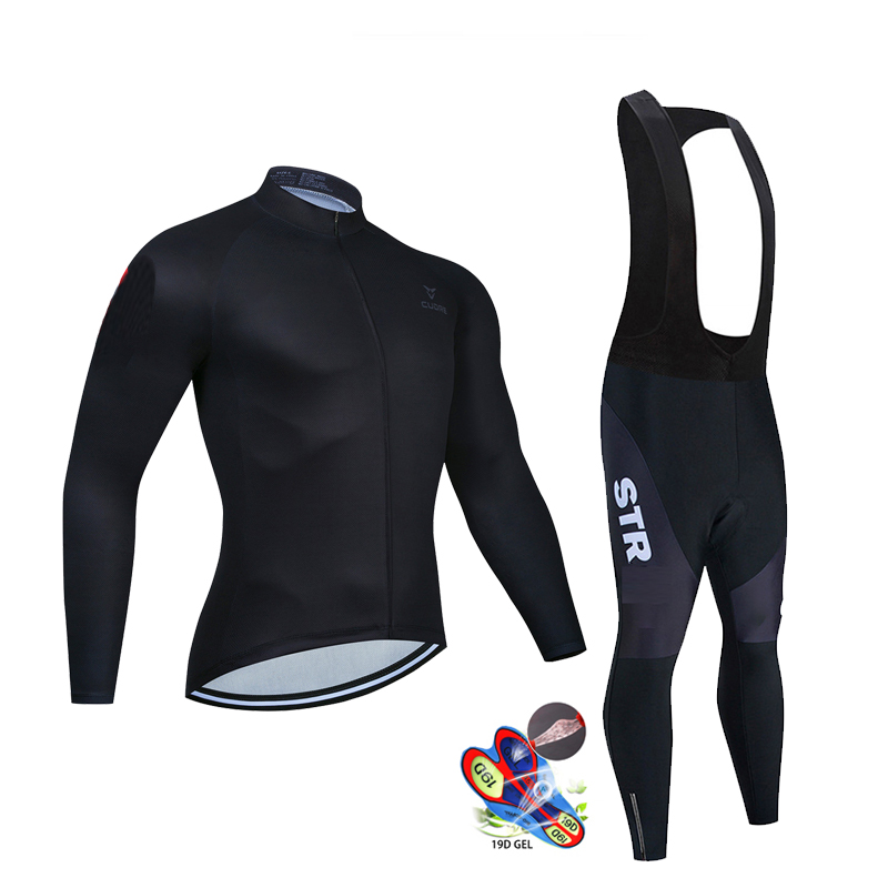 Cycling Gear Logo - Maglia da ciclismo nera autunnale Set